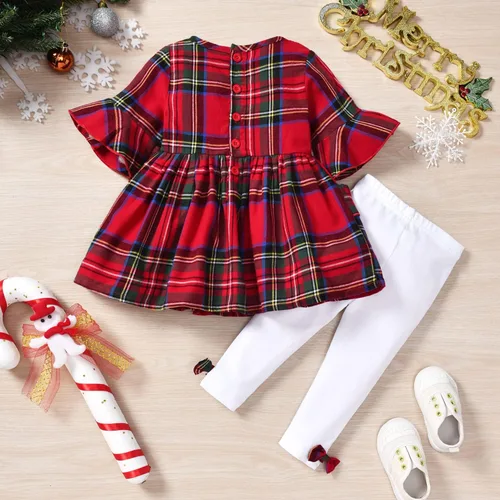 Vista 3 de Conjunto de 2 camisetas de manga con volantes y pantalones para niña