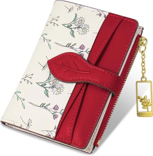 Vista 10 de Carteras para mujer - Bloqueo RFID - Pequeña billetera con flores, cuero PU suave, plegable, bolsillo con cremallera para monedas, tarjetero