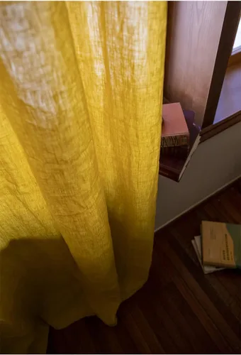 Vista 8 de Cortinas semitransparentes de 100 % lino para sala de estar, juego de cortinas largas plisadas de estilo bohemio neutro para decoración de casa