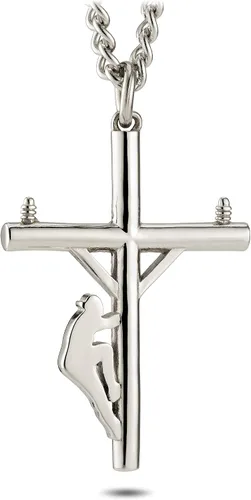 Vista 2 de Shields of Strength Collar de cruz de lineman para hombre - Juan 14, Acero inoxidable