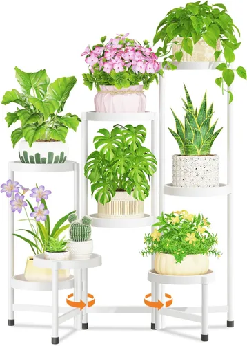 Vista 16 de LASZOLA Soporte plegable de 3 niveles para plantas de interior para múltiples macetas grandes, estante ajustable alto y resistente con estantería
