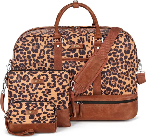 Vista 23 de IBFUN Bolsas de fin de semana para mujer, bolsa grande de lona para viaje, bolsa de viaje con compartimento para zapatos, 21 pulgadas, juego de 3