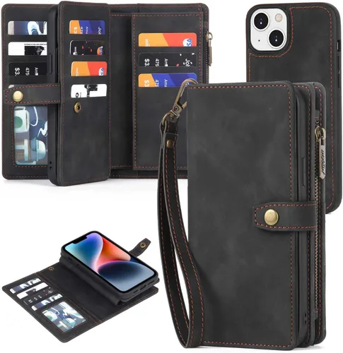 Vista 13 de TwoHead Funda tipo cartera para iPhone 12 Pro Max con tarjetero, funda magnética desmontable para teléfono 12 Pro Max, piel sintética, a prueba