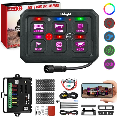 Vista 14 de Nilight Sistema de relé de control de circuito azul 12V 24V del panel