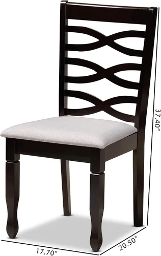 Vista 8 de Baxton Studio Lanier - Juego de sillas de comedor de 2 piezas, tapizadas de tela gris, madera con acabado marrón expreso Gris/Café Espresso