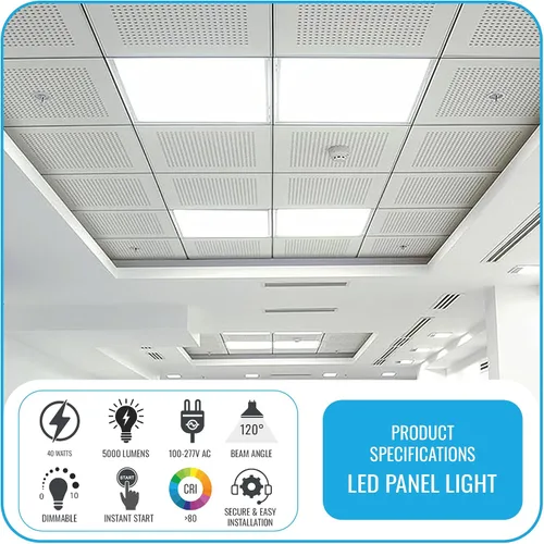 Vista 2 de LEDMyplace - Lámpara de techo LED de pantalla plana de 2 x 2 pulgadas, para oficina, tienda, almacén, 40 W, 5000 lúmenes, 6500 K luz diurna