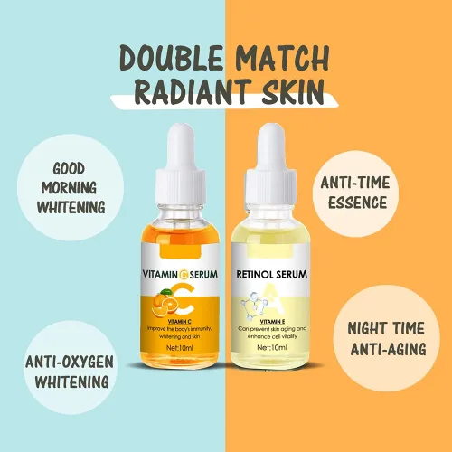 Vista 6 de Suero de vitamina C y suero de retinol, juego de suero antienvejecimiento con ácido hialurónico - Mañana C y noche Un suero para el cuidado facial