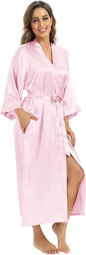 Vista 5 de Batas largas de satén suaves para mujer, batas largas de seda de longitud completa, kimonos, bata de baño sedosa, bata de baño