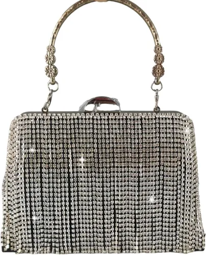 Vista 3 de Boutique De FGG Bolso de mano de cristal con borla, elegante bolso de noche para novias, bolsos de diamantes de imitación de fiesta de boda