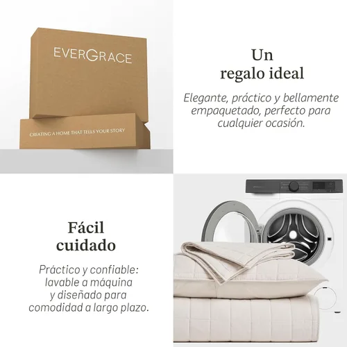 Vista 9 de EVERGRACEHOME - Juego de edredón de punto de caja 100% algodón, tamaño Queen, abedul Garment-Washed Softness, Lightweight All-Season Warmth, Cozy