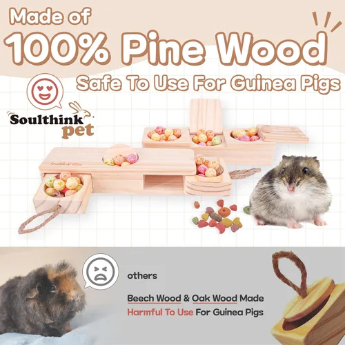 Vista 4 de SoulThink® Juguetes interactivos de conejillo de indias – Juguetes de ratas de madera para ratas de mascotas, actividad de enriquecimiento