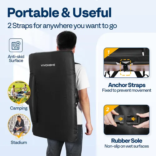 Vista 7 de VIVOHOME Asientos reclinables para estadio con respaldo y cojín, paquete de 2 sillas acolchadas portátiles con reposabrazos y soporte para tazas