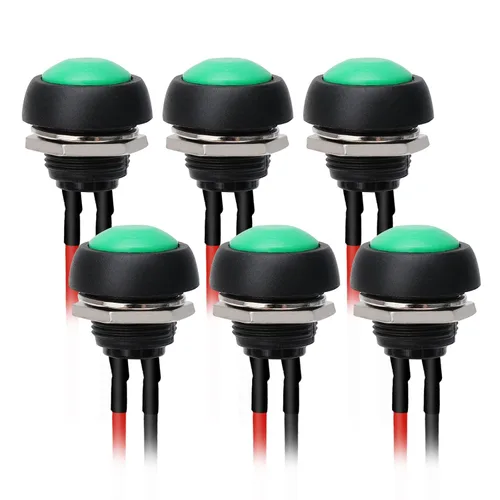 Vista 11 de STARELO 6 interruptores de botón momentáneos de 0.472 in, mini interruptor redondo impermeable SPST 3A 125V AC 2Pin 1NO con cable pre-soldado Negro