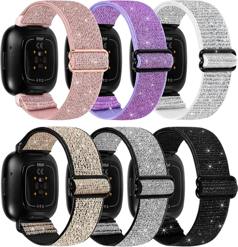Vista 7 de Paquete de 6 bandas elásticas de nailon compatibles con Fitbit Versa 4 / Fitbit Sense 2 / Fitbit Versa 3 / Fitbit Sense, correas de repuesto