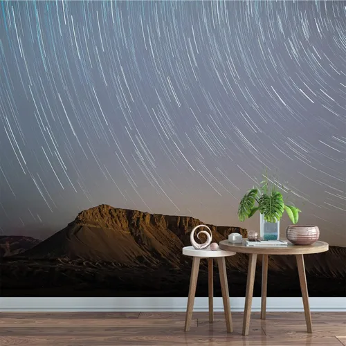Vista 3 de Murales de pared 3D de estrellas de montañas, cielo nocturno, arte mural para despegar y pegar, calcomanías de pared extraíbles para sala de estar