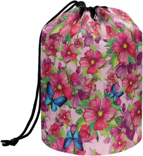 Vista 9 de Poceacles Bolsas de maquillaje con cordón para mujer, bolsa de cosméticos de viaje, multifuncional, bolsa de almacenamiento, Margarita azul