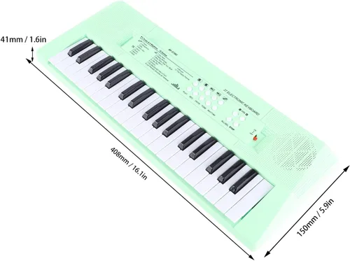 Vista 3 de Piano eléctrico de 37 teclas Teclado para principiantes con micrófono Carga USB de doble potencia o baterías verde