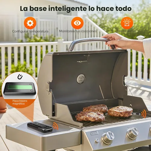 Vista 5 de Termómetro de carne Bluetooth Newise con aplicación inteligente, alcance inalámbrico de 800 pies y base LCD, sonda recargable, termómetro digital