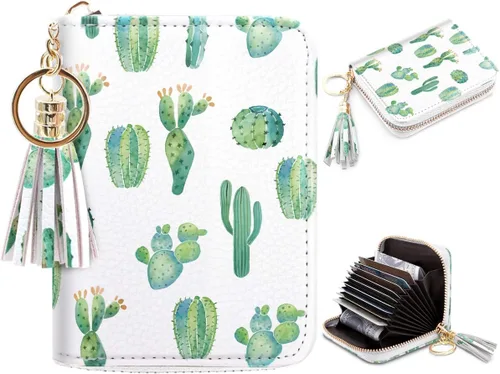 Vista 22 de Coco Rossi Tarjetero de crédito para mujer, cartera pequeña, funda RFID Un brillo azul y verde