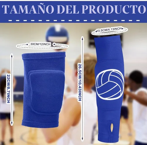 Vista 2 de Sosation Juego de 2 rodilleras de voleibol y mangas de brazo de voleibol con almohadilla de protección, protector de muñeca de antebrazo