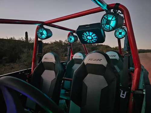Vista 9 de NOAM NUTV5-S V.2 - Kit de sistema estéreo marino ATV/carrito de golf/UTV - con 2 altavoces de torre de luz LED impermeables, subwoofer, controlador