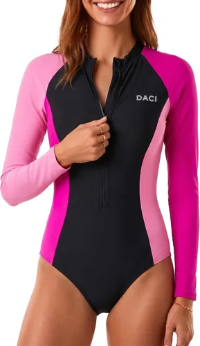 Vista 8 de Daci Trajes de baño de una pieza de manga larga para mujer, con protección Negro 1