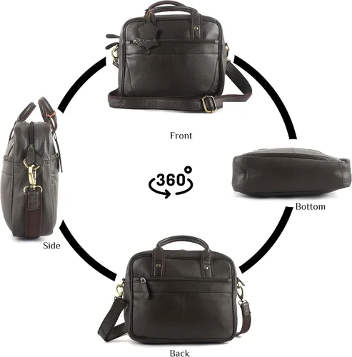 Vista 4 de Bolso bandolera de cuero genuino hecho a mano para hombres (color marrón) Bolsa de viaje de cuero para computadora portátil para oficina, bolsa