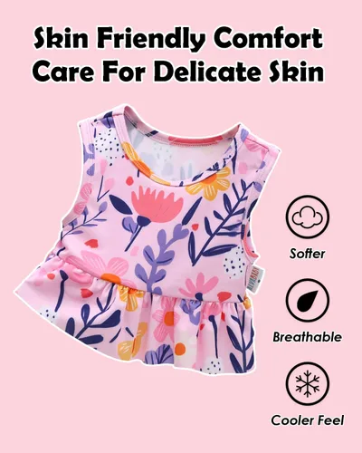 Vista 3 de ALVA Toddler Baby Girl Swimsuit,Infant Bathing Sleeveless Bikinis Swimwear,Baby Reusable Swim Diaper with Matching Top