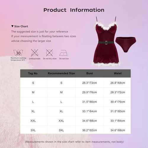 Vista 7 de TTAO Women Red Santa Lingerie Fur Trimed Babydolls Chemises Sexy Bustier Corset Top Bodysuit