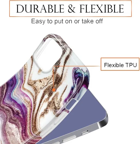 Vista 6 de luolnh Funda dorada brillante compatible con iPhone 14, diseño de mármol, a prueba de golpes, de silicona suave, a prueba de golpes, funda