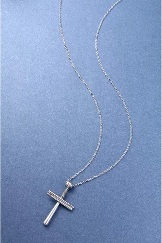 Vista 4 de Mens S925 Sterling Silver Large Cross Pendant Necklace 24 Inches Silver Chain