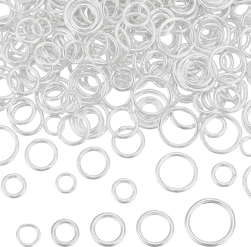 Vista 6 de PH PandaHall 400 anillos de salto cerrados, 5 tamaños de latón soldado, anillos redondos dorados de calibre 18 ~ 21, anillos de cadena de correo