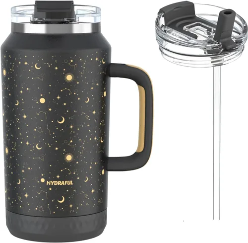 Vista 16 de Hydraful Vaso de 64 onzas con asa y pajilla, 100% a prueba de fugas, vaso aislado reutilizable, botella de agua grande de acero inoxidable, taza