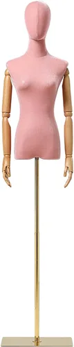 Vista 7 de Torso de maniquí de forma de vestido femenino, altura del cuerpo del maniquí de terciopelo ajustable, con brazo de madera maciza y base de metal