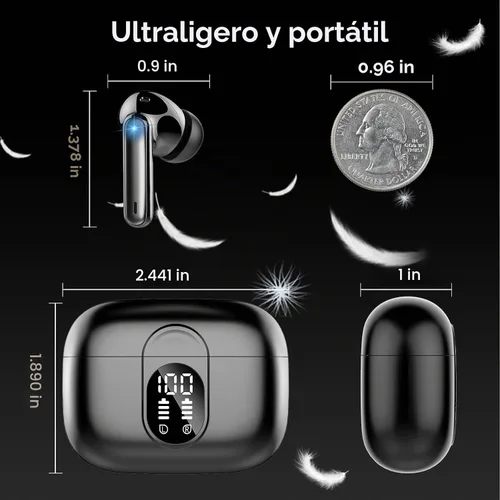 Vista 8 de Csasan Auriculares inalámbricos Bluetooth 5.3, auriculares intraurales de reproducción de 40 horas, mini auriculares Bluetooth con micrófono ENC