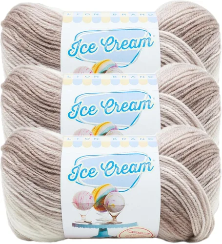 Vista 36 de Lion Brand Yarn, Hilo para Bebé Ice Cream para tejer, ganchillo y manualidades, Baseball Nut, 1 paquete, fibra acrílica colorida de peso DK