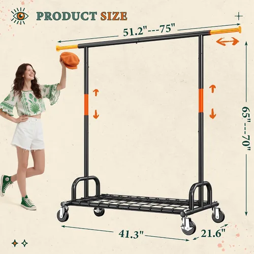 Vista 7 de Raybee Perchero resistente para ropa, estantes para ropa para colgar ropa pesada 200+, perchero enrollable para ropa con capacidad de carga de 485