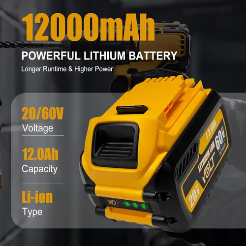 Vista 2 de CAFU Paquete de 1 batería de repuesto de 12 Ah para baterías Dewalt Flex de 20 V/60 V Max compatibles con DCB606 DCB609 DCB612 DCB615 DCB206 DCB207