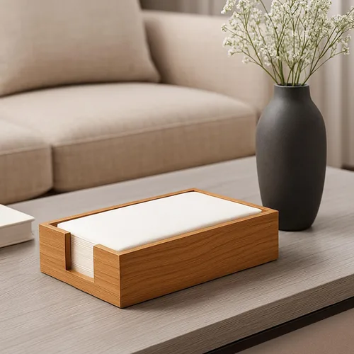 Vista 2 de Toallero de madera de acacia para servilletas de baño, bandeja de toalla de mano, soporte plano para servilletas de cóctel para mesa de cocina
