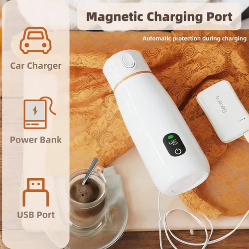 Vista 3 de Hervidor eléctrico de viaje, acero inoxidable 316, recargable por USB, calentador inalámbrico, portátil, 11.8 fl oz, con aislamiento térmico