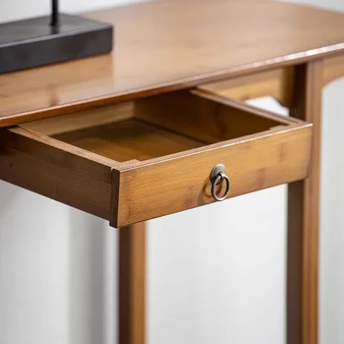 Vista 5 de Mesa consola, mesa de consola moderna de mediados de siglo, rectangular, color marrón oscuro, mesa de pasillo, mesa de sofá para entrada, pasillo
