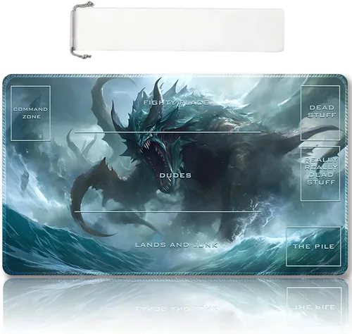 Vista 7 de DAUXID Tapete de Juego MTG Cosido Premium con Zonas y Respaldo de Goma Antideslizante, Tapete de Juego TCG para MTG y Otros Juegos de Cartas, Diseño