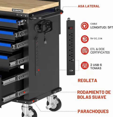 Vista 5 de WORKPRO Cofre de herramientas rodante de 52 x 20 pulgadas con tablero