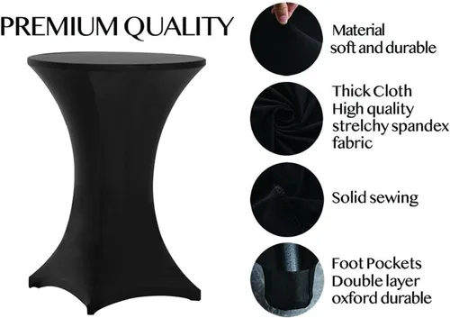 Vista 4 de Tina's Paquete de 4 fundas para mesa de cóctel de elastano Highboy de 32 x 43 pulgadas, color negro, mantel elástico ajustable para mesas redondas