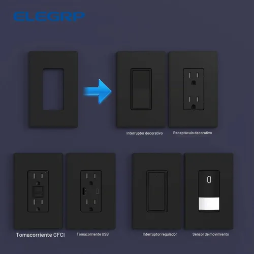 Vista 5 de ELEGRP Placas decorativas de pared sin tornillos, de tamaño mediano, cubierta termoplástica irrompible para interruptor de salida de receptáculo
