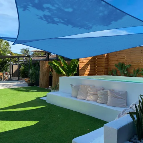Vista 19 de TANG Toldo parasol triangular de 2 x 2 x 2 pies, para patio, tela permeable con bloqueo UV para pérgola, patio trasero, porche, terraza, jardín Beige