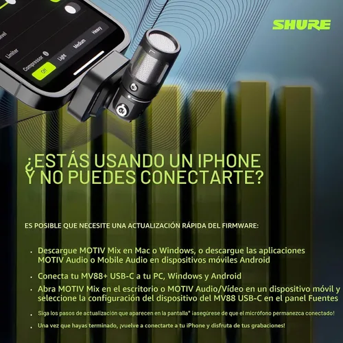 Vista 10 de Shure MV88 - Micrófono USB-C para grabación móvil, micrófono portátil para vlogging con modo de nivel automático, desenoiser en tiempo real