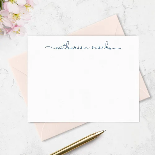 Vista 2 de Tarjetas de notas estacionarias personalizadas y sobres para mujeres con nombre en letra cursiva minúscula, elija colores de tinta y sobres