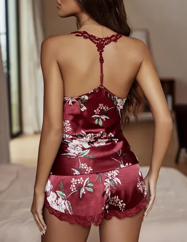 Vista 2 de Avidlove Conjunto de pijama de satén para mujer, lencería sexy, conjunto de camisola y pantalones cortos, tallas S-XXL
