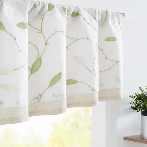 Vista 14 de Jinchan - Cenefa con volantes para cocina, cenefa de lino arrugado y cruzado, estilo shabby chic de casa de campo y cabaña, para sala de estar
